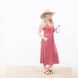 SOLD DEX x BLACK TAPE Size Small Dusty Rose Banded Waist Knit Flowy Midi Dress